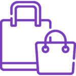 Purple outline icon of one large and one small shopping bag for retail options in downtown Elmira, Ontario