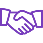 Handshake with two hands in purple icon to represent services in downtown Elmira, Ontario